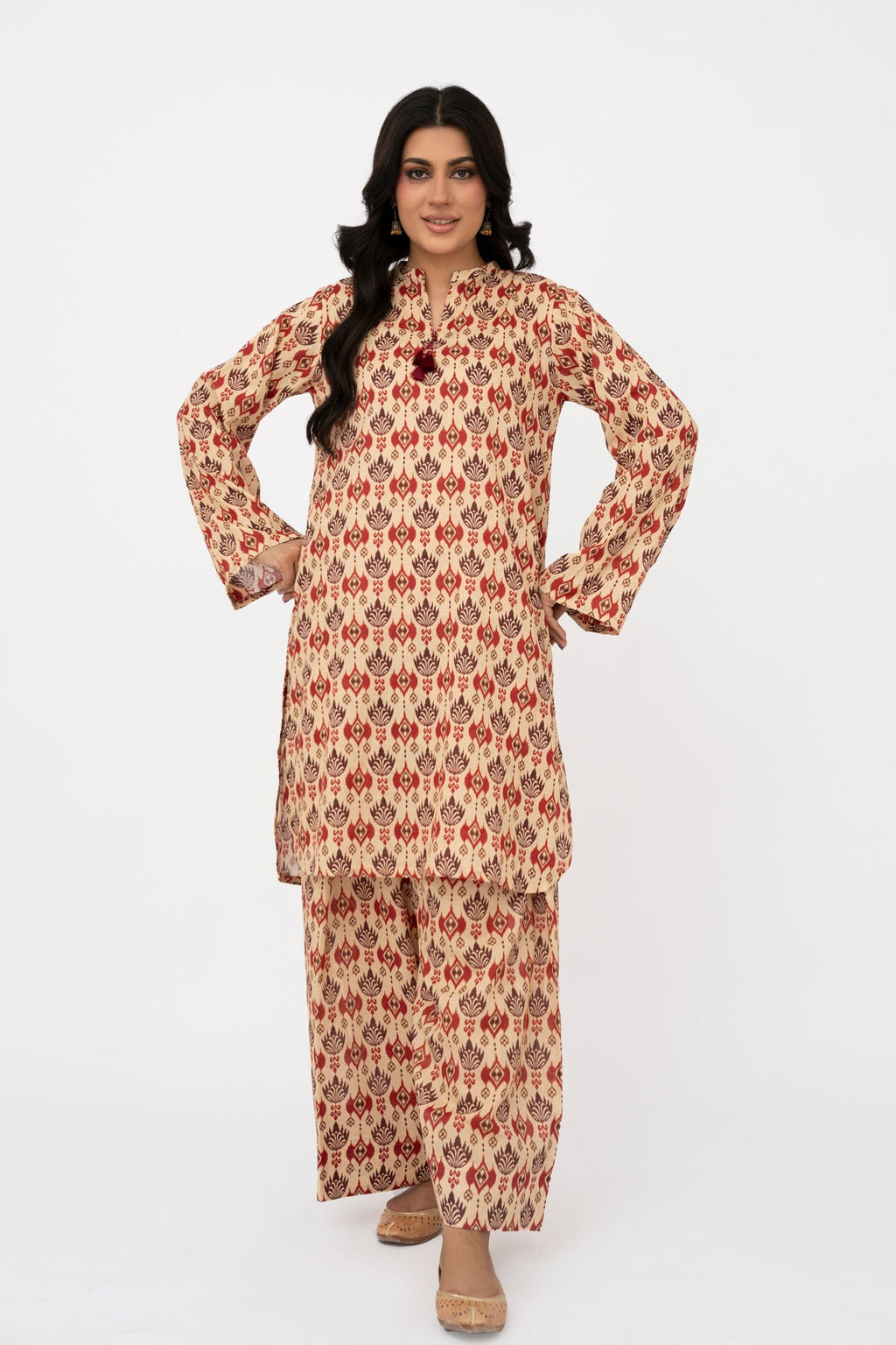 Printed Beige Lawn Unstitched Shirt by The Fabric Store
