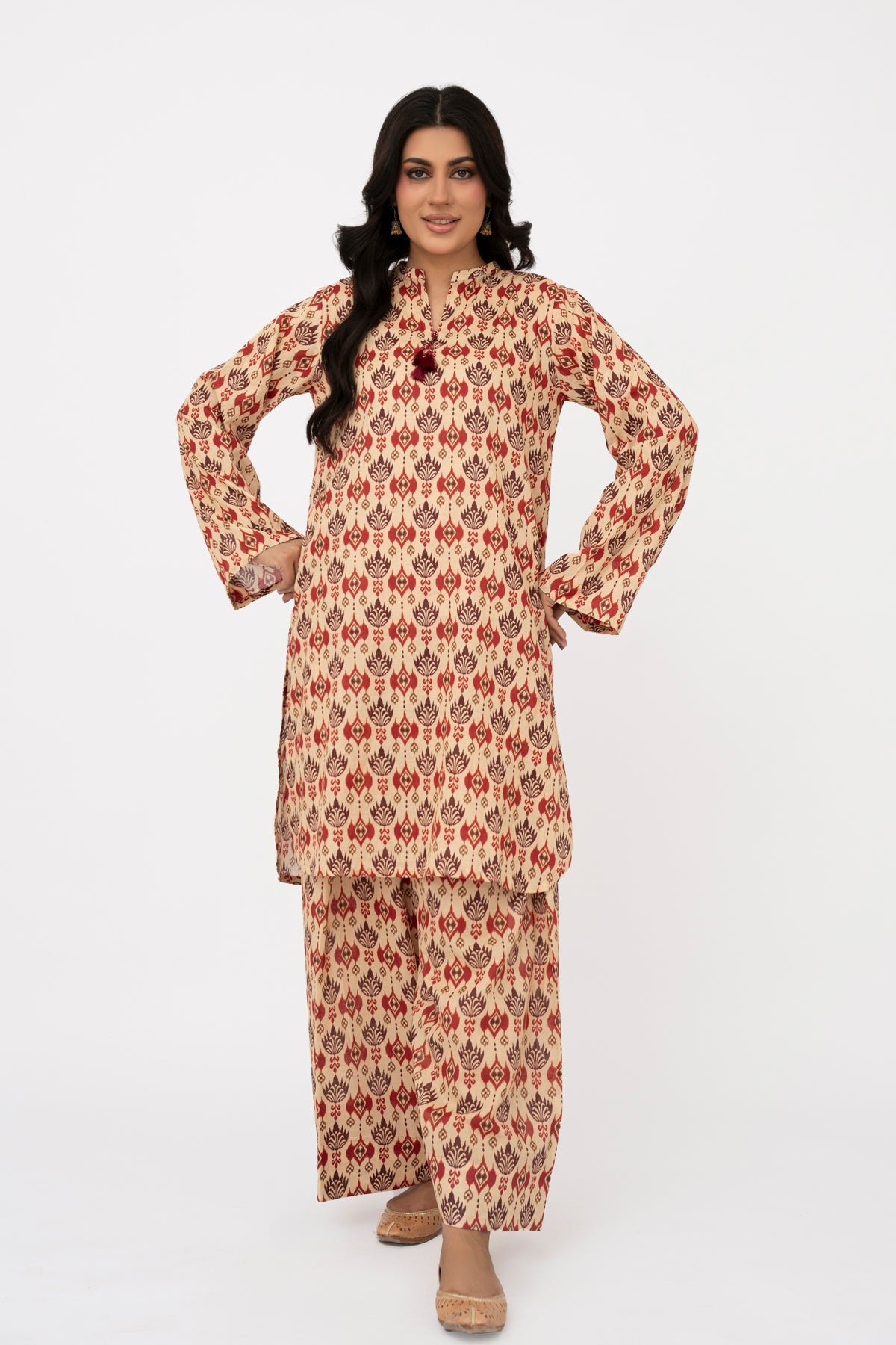 Printed Beige Lawn Unstitched Shirt by The Fabric Store