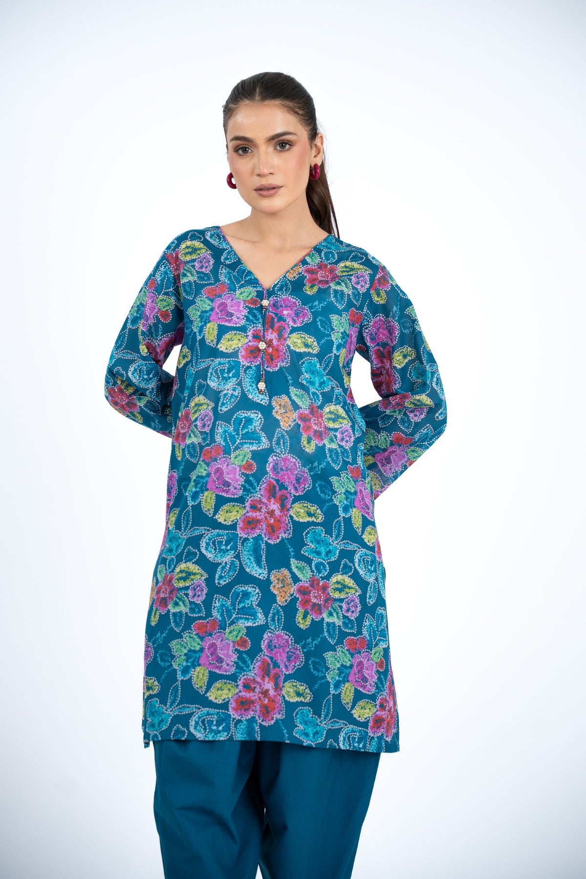 Printed Blue Lawn Unstitched Shirt by The Fabric Store, photo 2