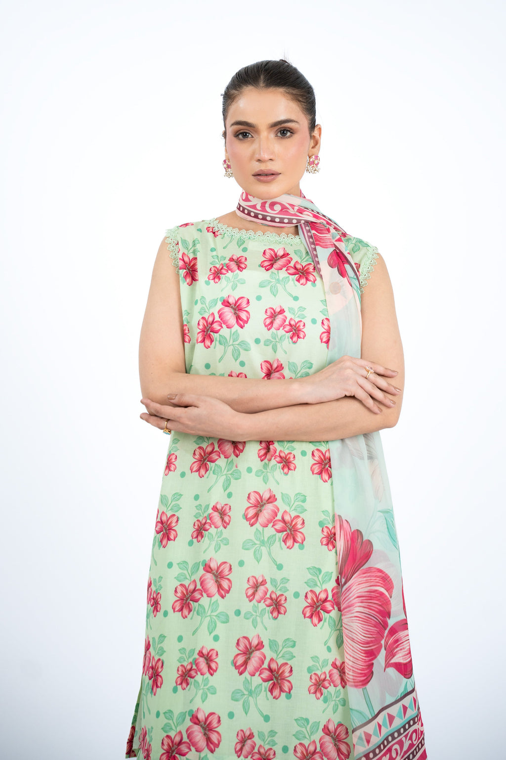 Printed Ice Green Lawn 3-Piece Unstitched Suit by The Fabric Store, photo 2