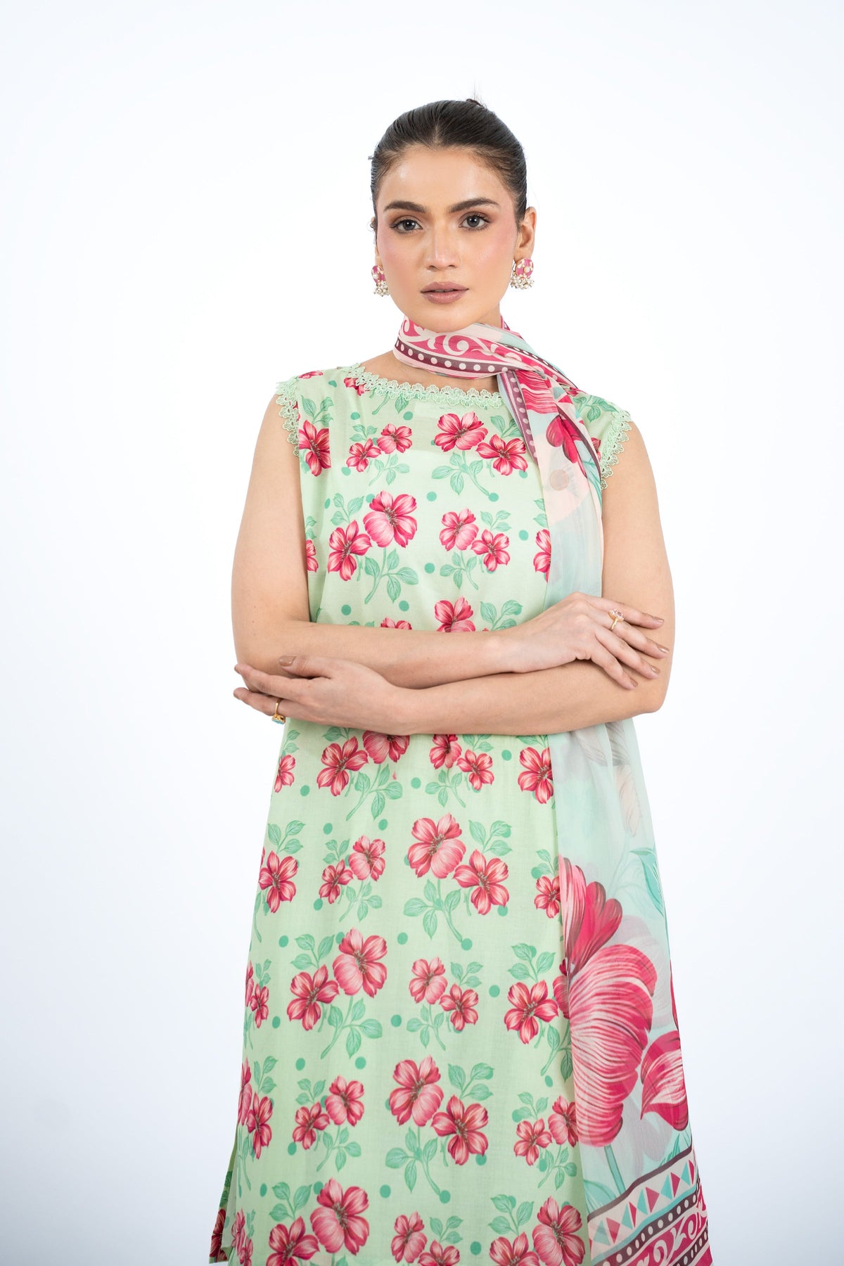 Printed Ice Green Lawn 3-Piece Unstitched Suit by The Fabric Store, photo 2