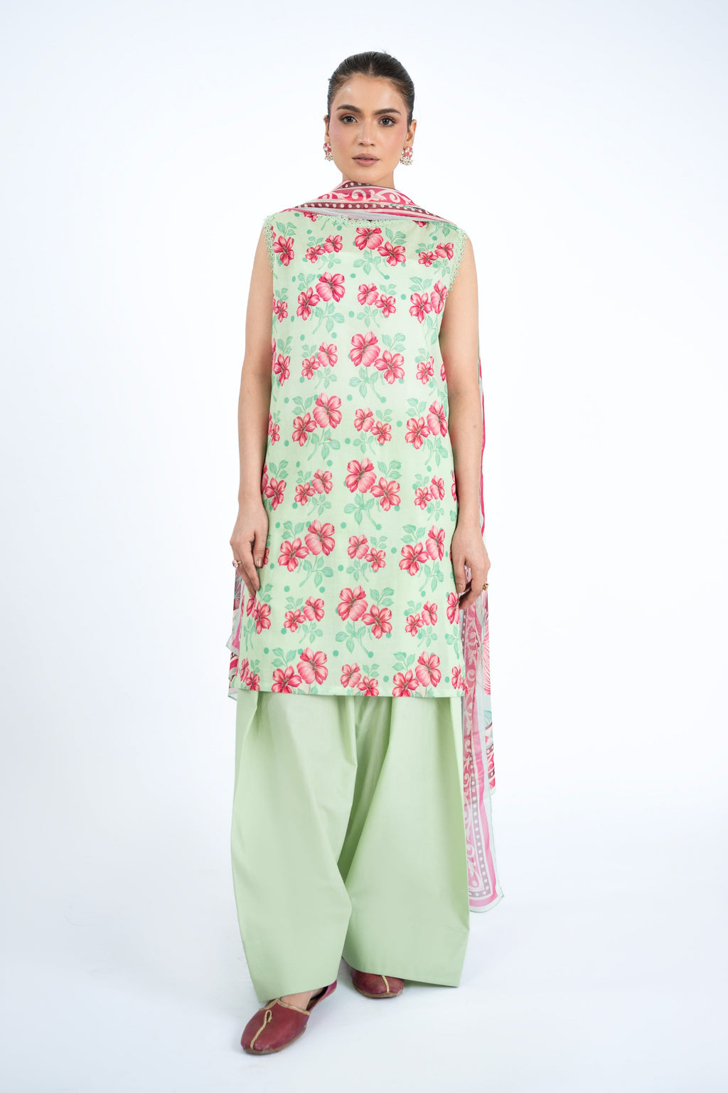 Printed Ice Green Lawn 3-Piece Unstitched Suit by The Fabric Store