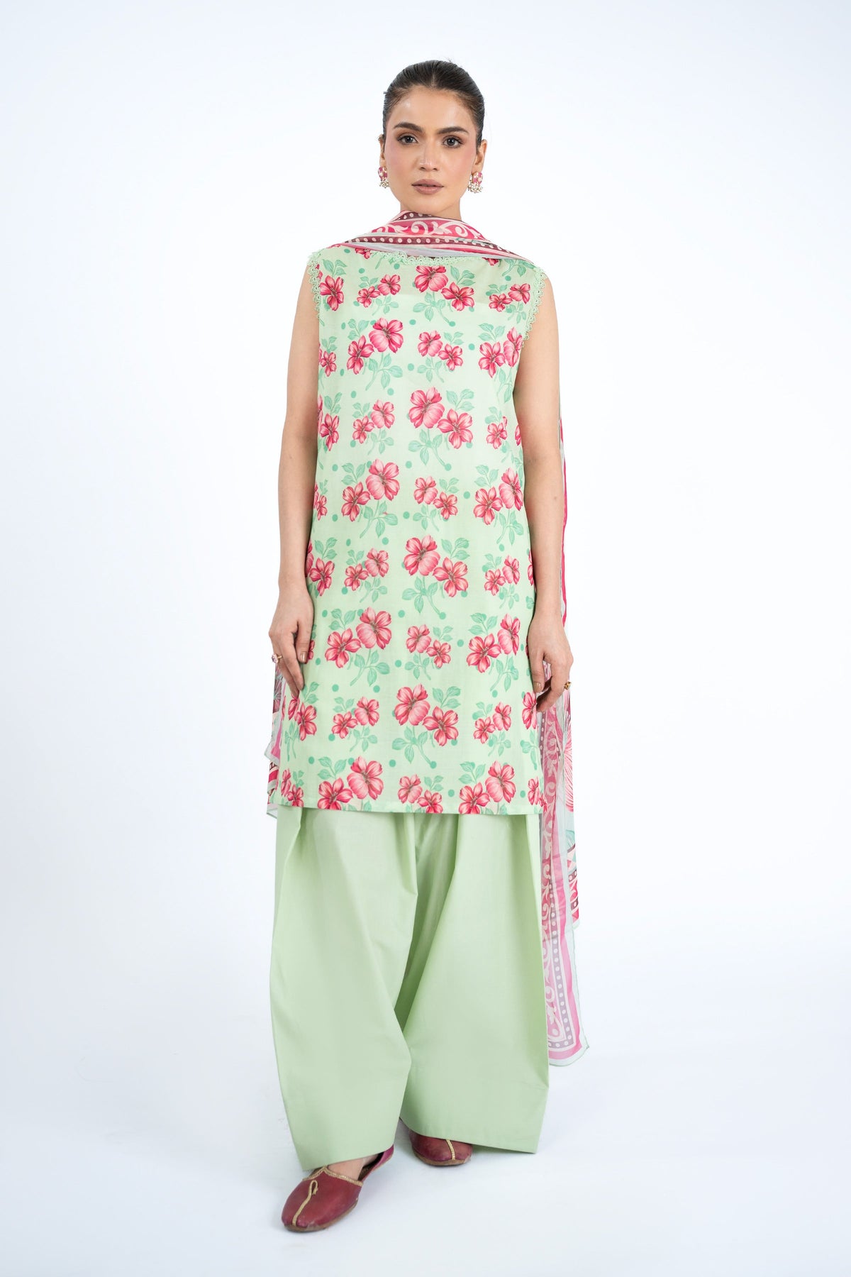 Printed Ice Green Lawn 3-Piece Unstitched Suit by The Fabric Store
