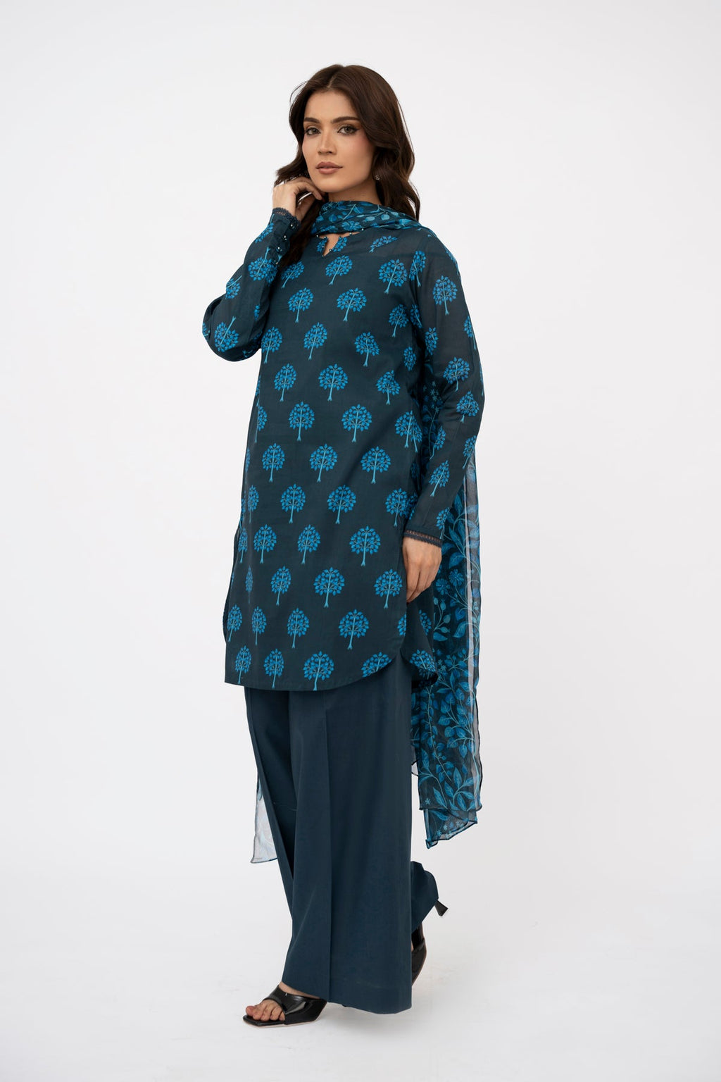 Printed Blue Lawn 3-Piece Unstitched Suit by The Fabric Store, photo 3
