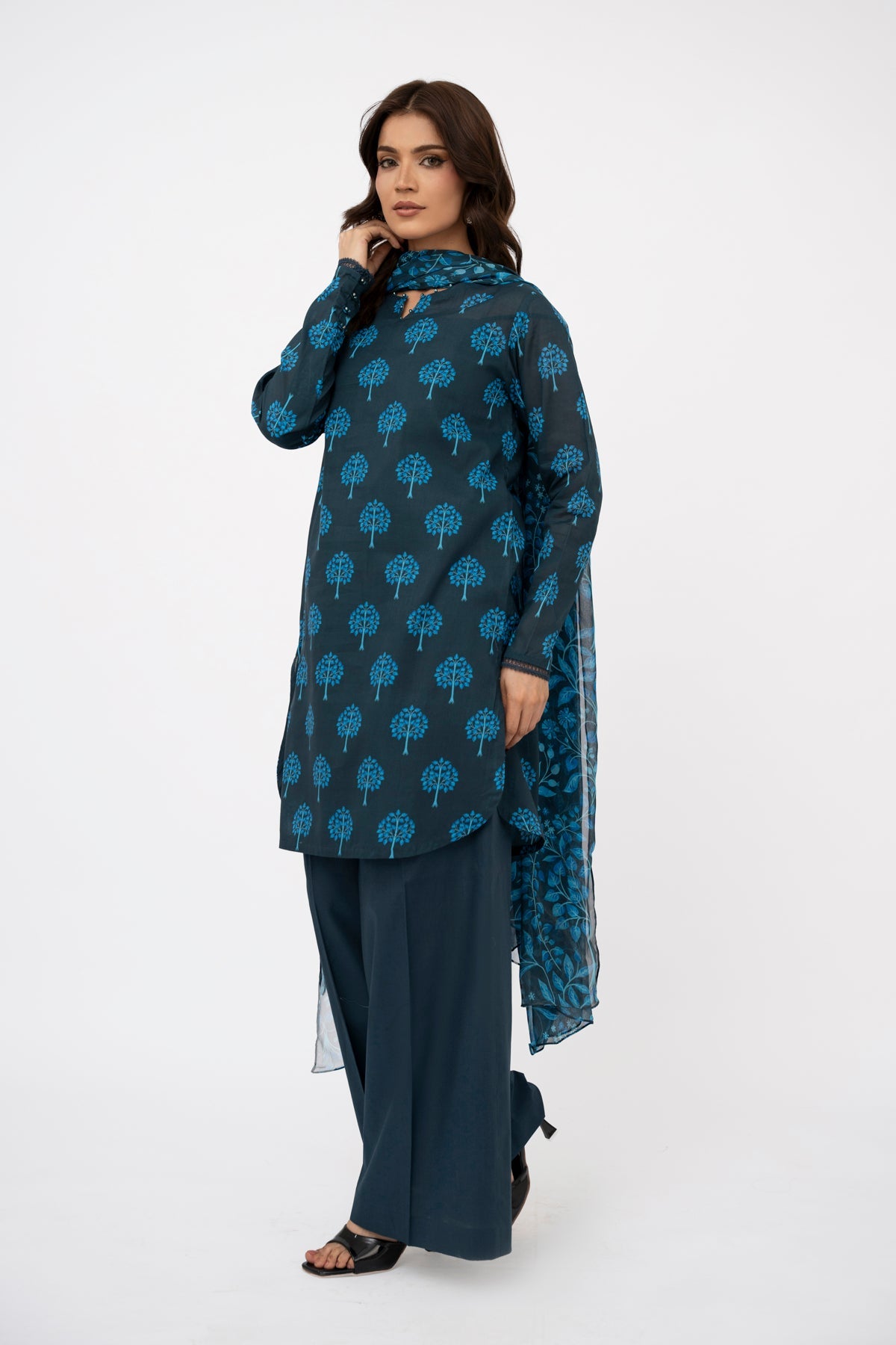 Printed Blue Lawn 3-Piece Unstitched Suit by The Fabric Store, photo 3