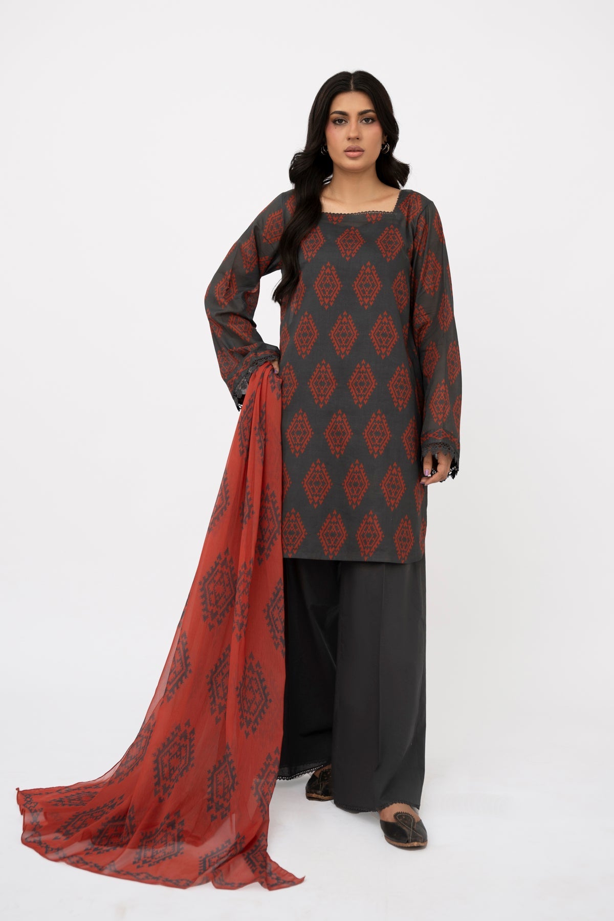 Printed Black Lawn 3-Piece Unstitched Suit by The Fabric Store