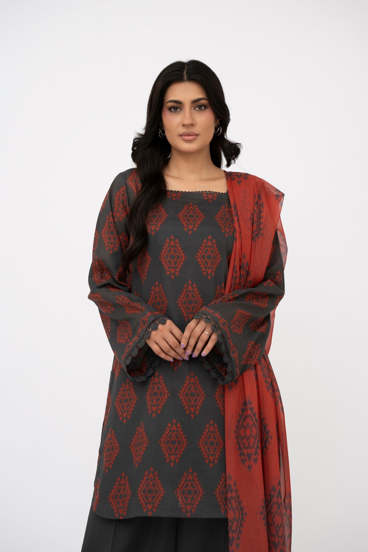 Printed Black Lawn 3-Piece Unstitched Suit by The Fabric Store, photo 2