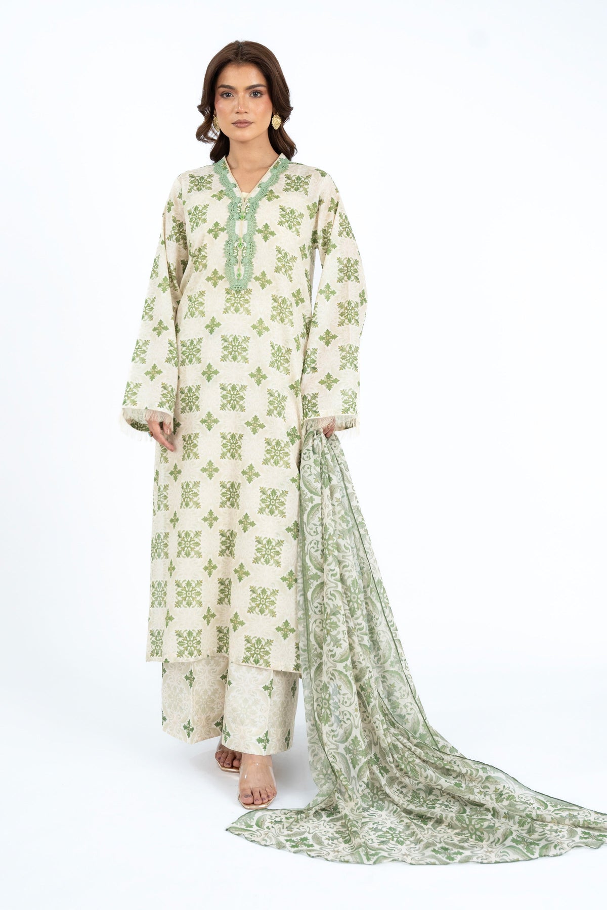 Printed Biege Lawn 3-Piece Unstitched Suit by The Fabric Store