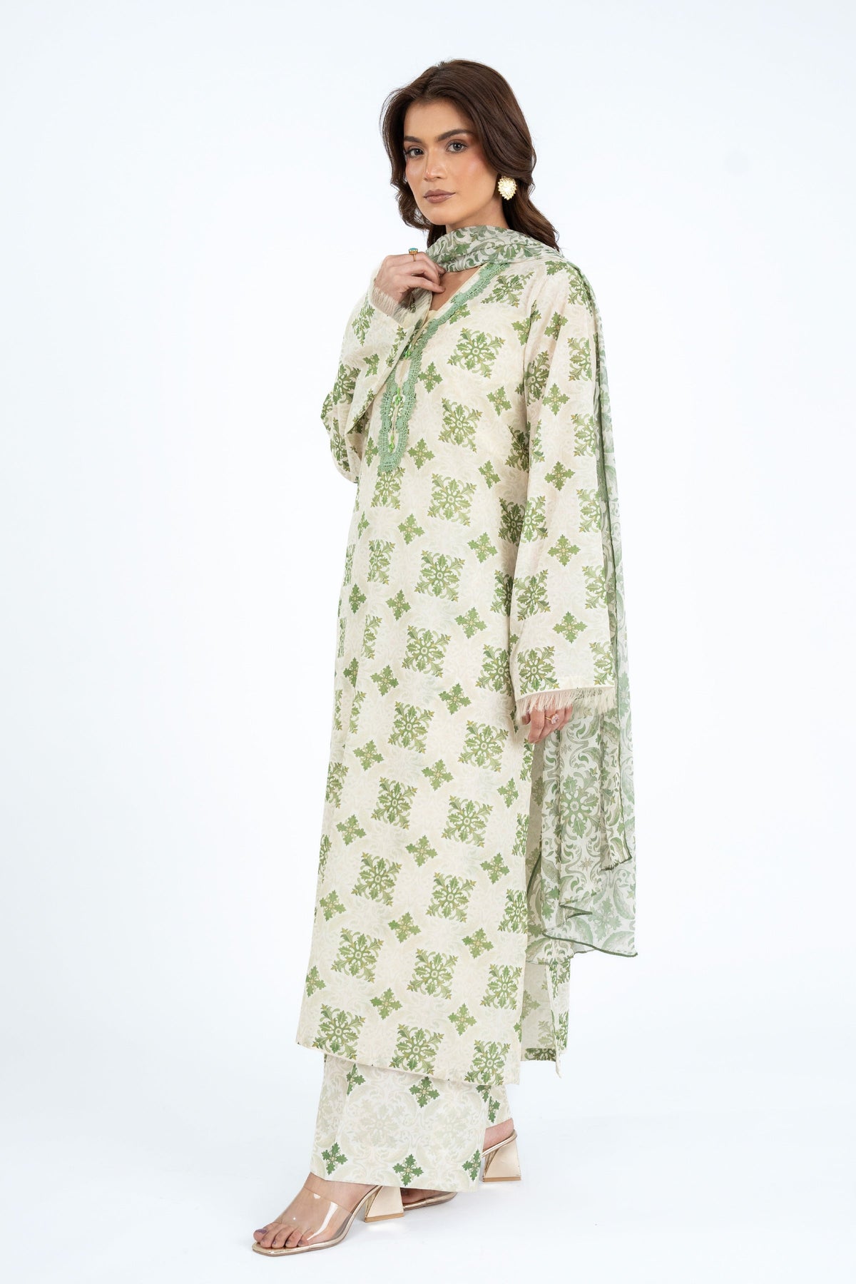 Printed Biege Lawn 3-Piece Unstitched Suit by The Fabric Store, photo 3