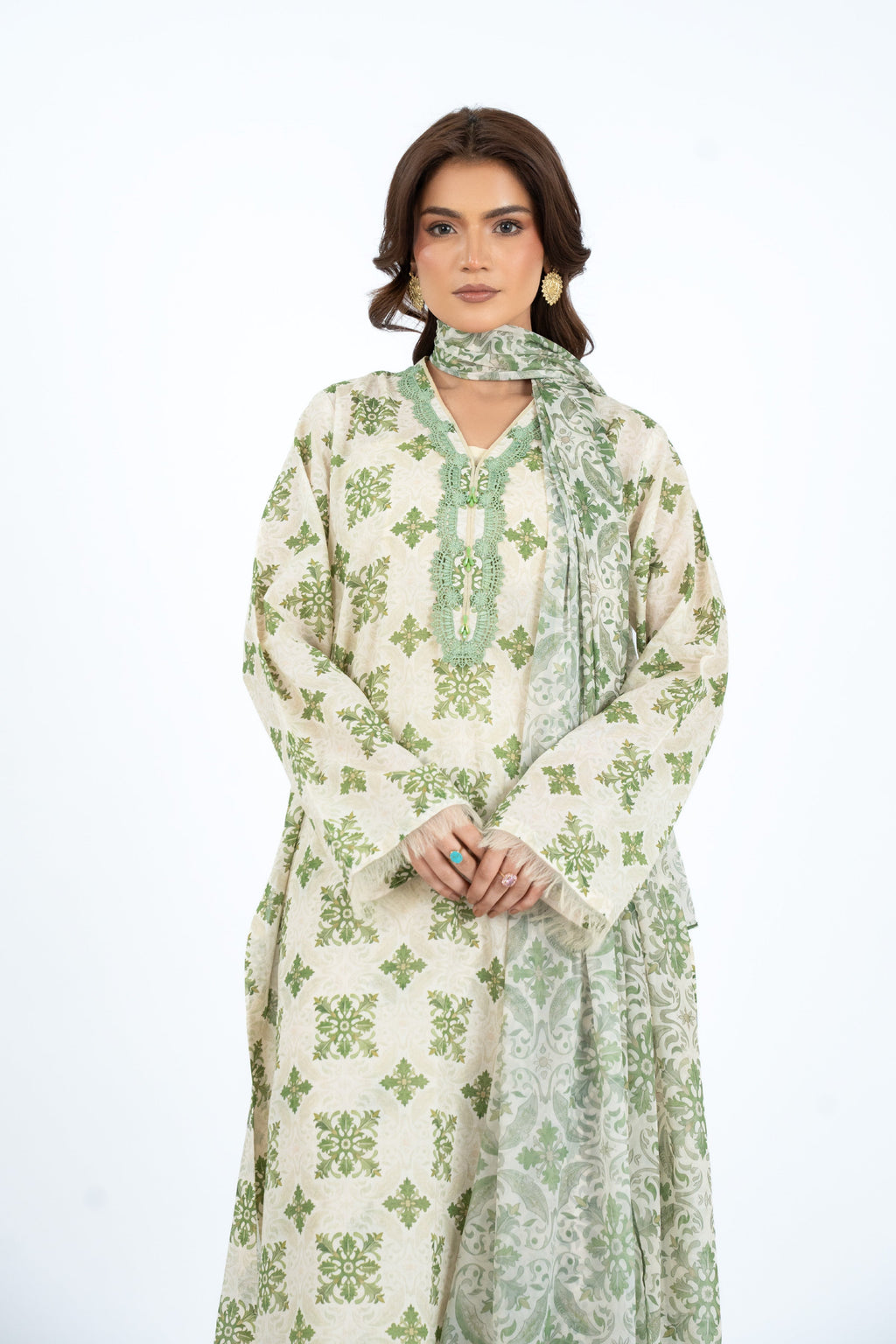 Printed Biege Lawn 3-Piece Unstitched Suit by The Fabric Store, photo 4