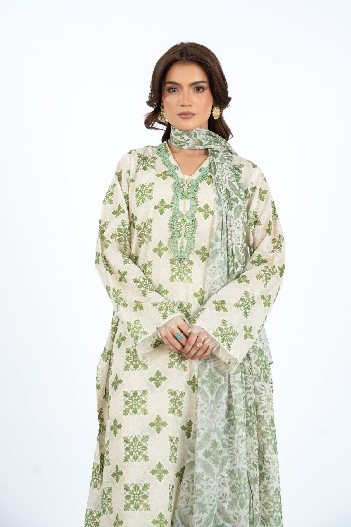 Printed Biege Lawn 3-Piece Unstitched Suit by The Fabric Store, photo 4