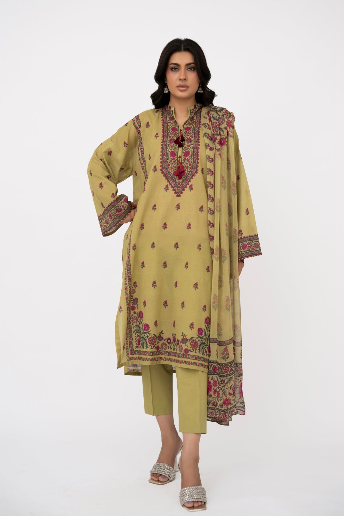 Printed Green Lawn 3-Piece Unstitched Suit by The Fabric Store