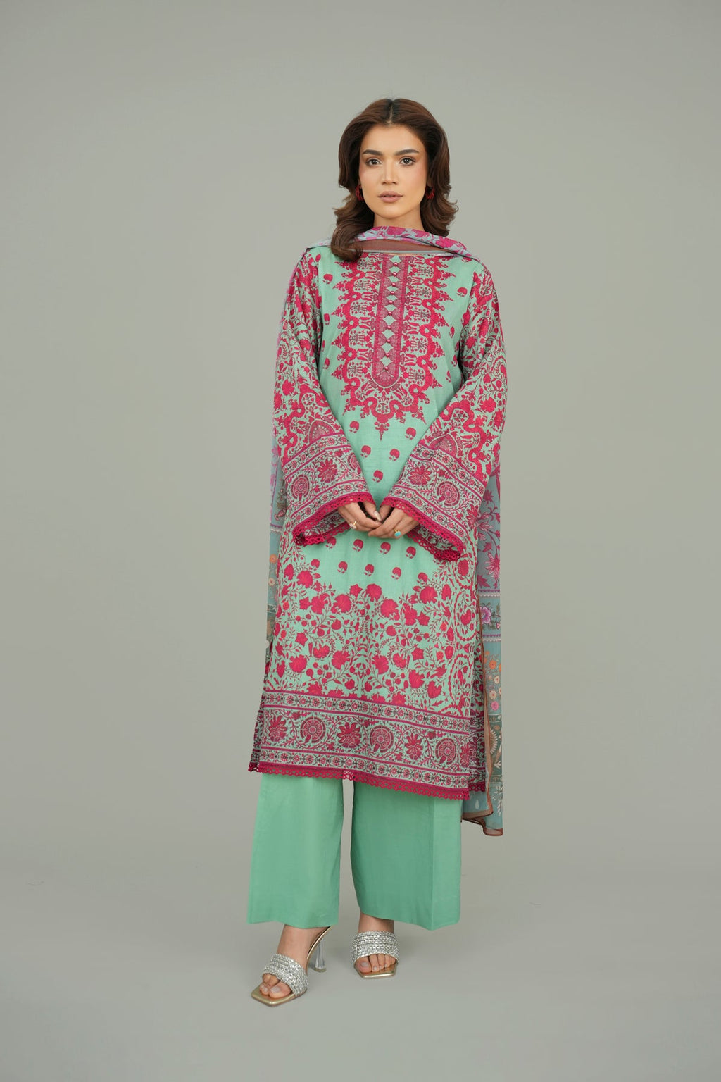 Printed Pink Lawn 3-Piece Unstitched Suit by The Fabric Store