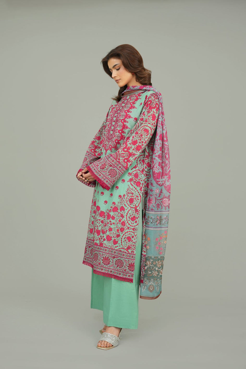 Printed Pink Lawn 3-Piece Unstitched Suit by The Fabric Store, photo 2