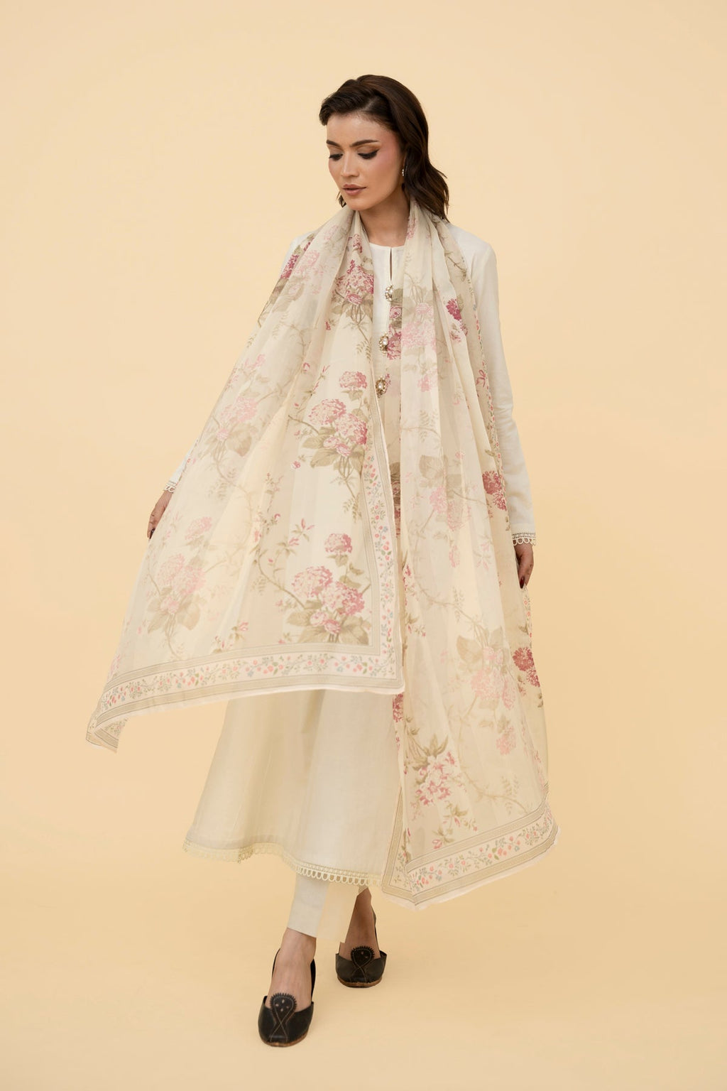 Printed White Indian Silk Pret Shirt by The Fabric Store