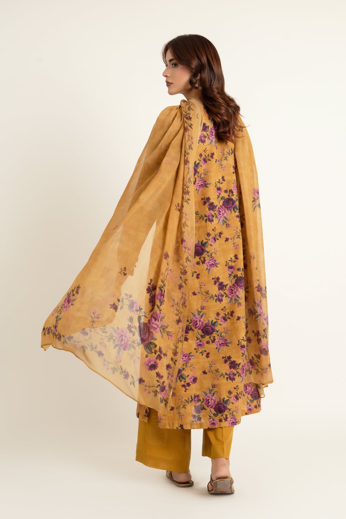 Printed Mustard Slub Khaddar 3-Piece Unstitched Suit by The Fabric Store, photo 2