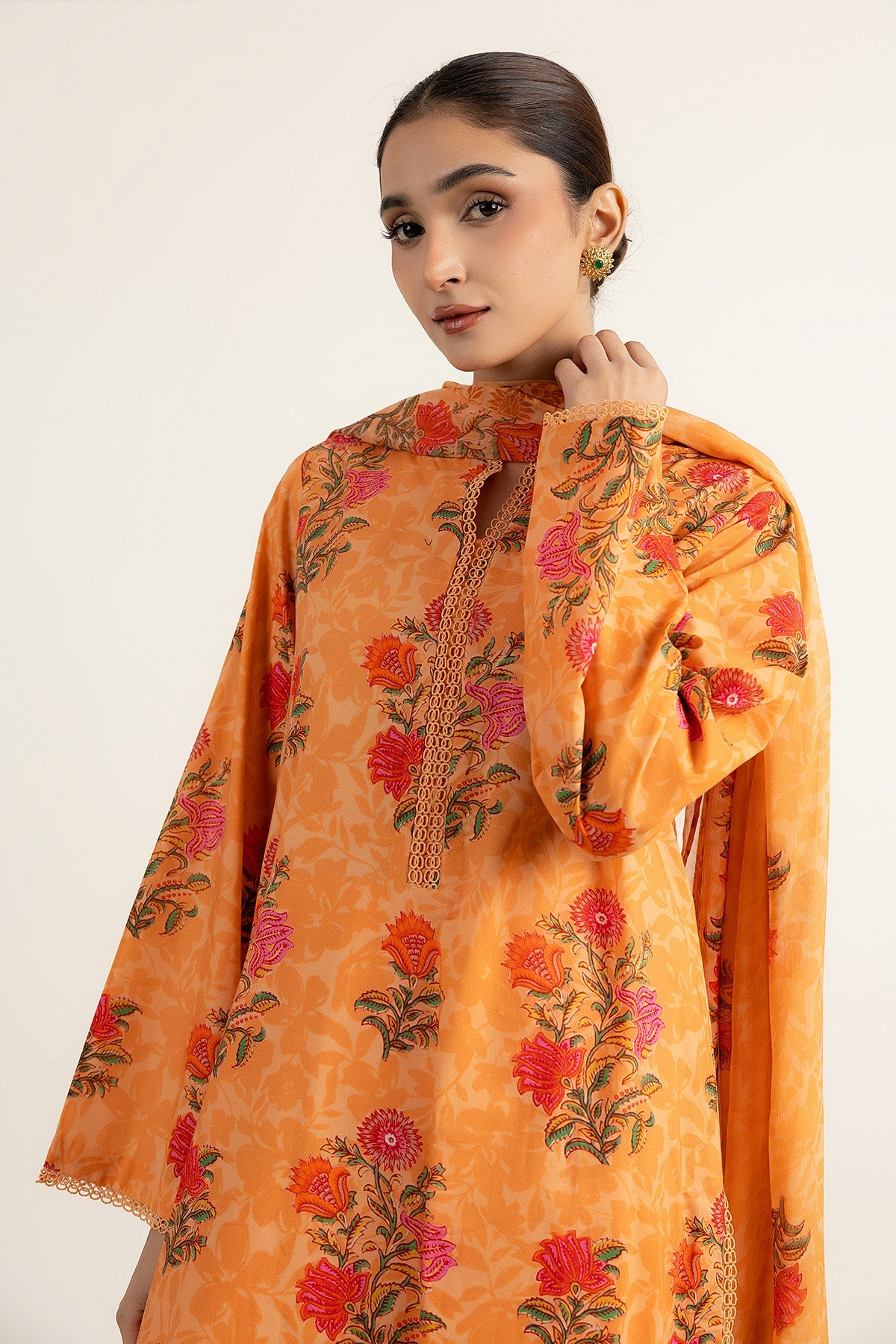 Printed Peach Cambric 3-Piece Unstitched Suit by The Fabric Store, photo 2