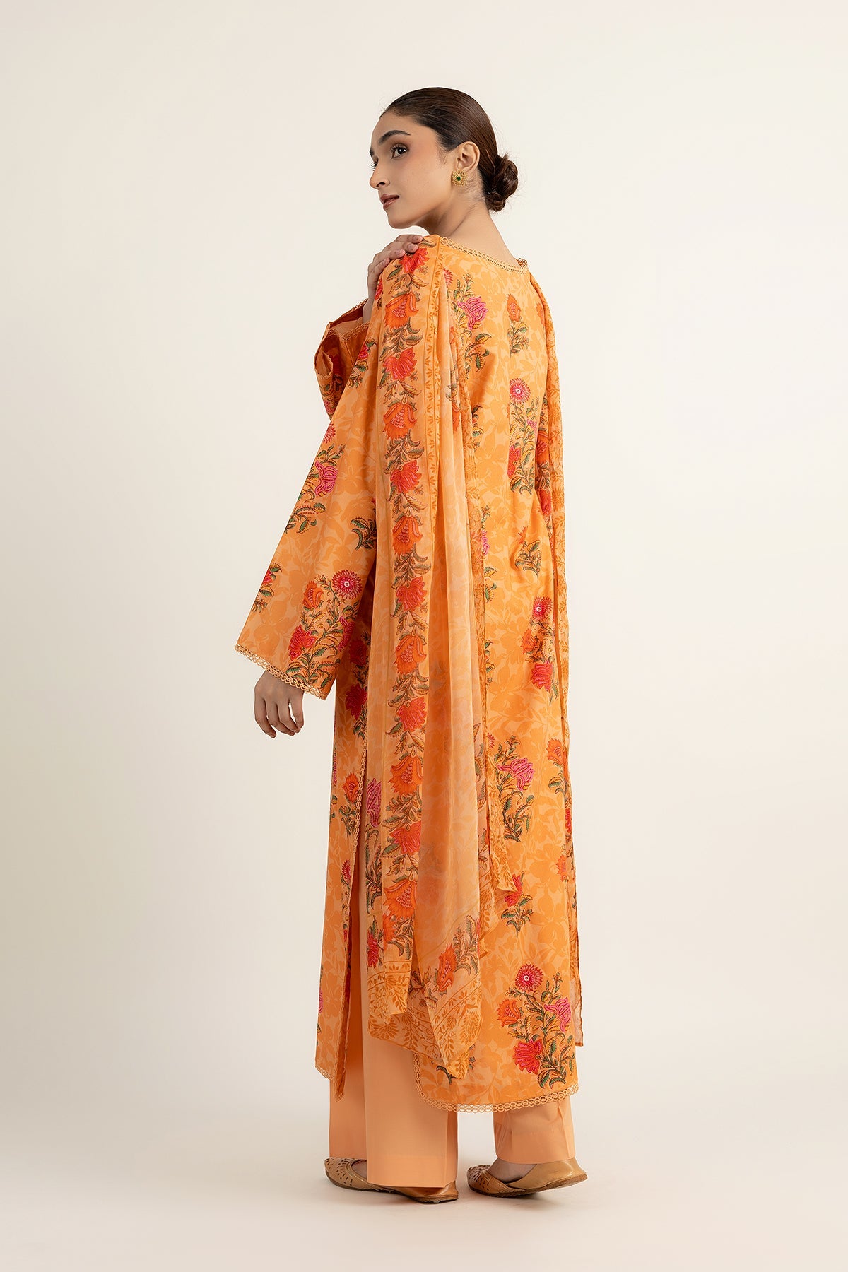 Printed Peach Cambric 3-Piece Unstitched Suit by The Fabric Store, photo 3