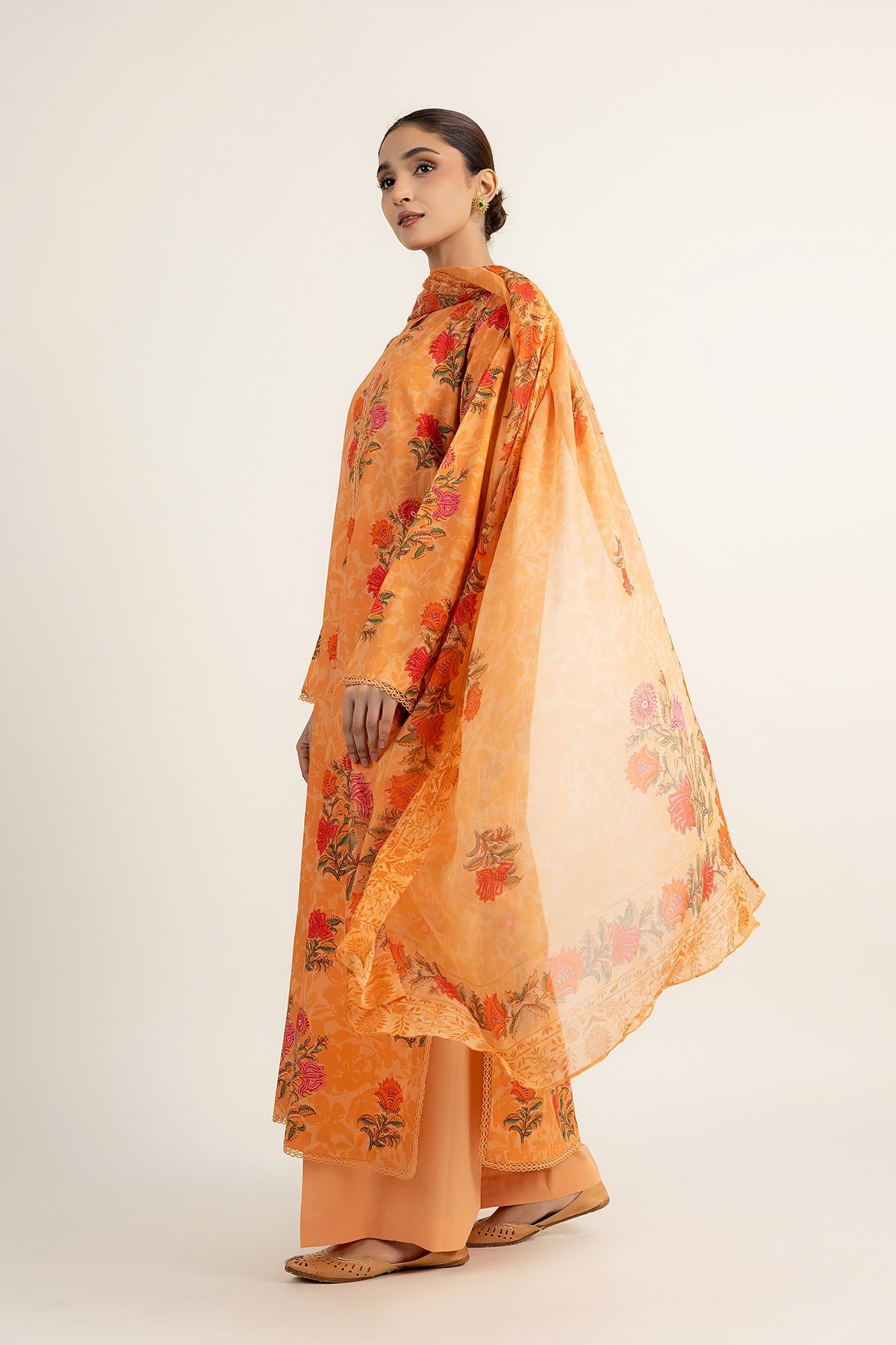 Printed Peach Cambric 3-Piece Unstitched Suit by The Fabric Store, photo 4
