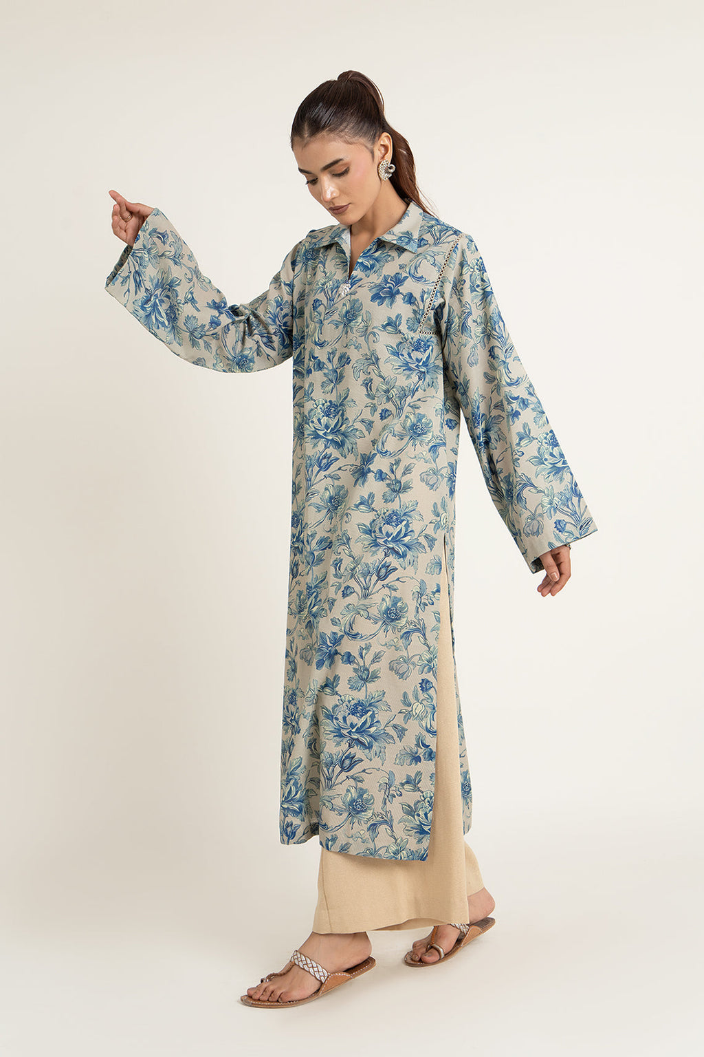 Printed Grey Slub Khaddar Unstitched Shirt by The Fabric Store, photo 4