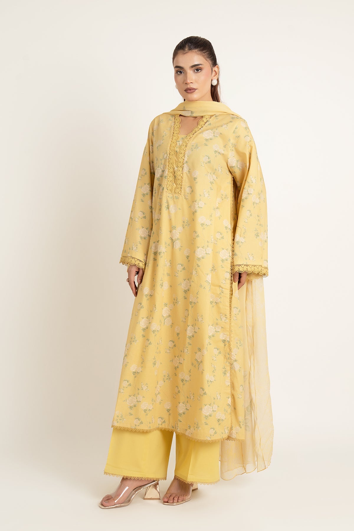 Printed Yellow Cambric 3-Piece Unstitched Suit by The Fabric Store, photo 4