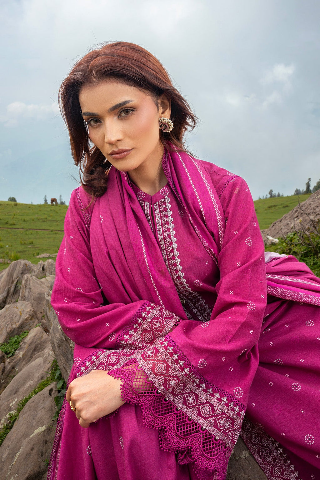 Printed Purple Slub Khaddar 3-Piece Unstitched Suit by The Fabric Store, photo 4