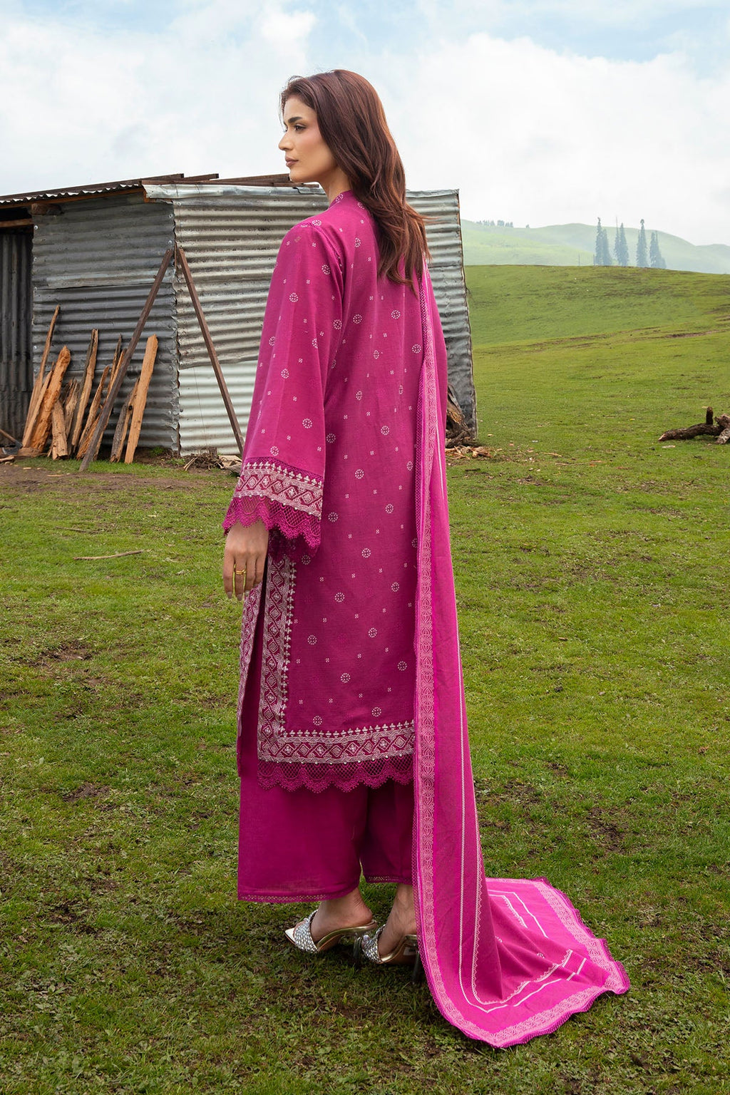 Printed Purple Slub Khaddar 3-Piece Unstitched Suit by The Fabric Store, photo 2