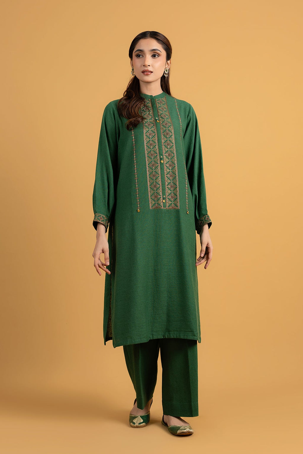 Embroidered Green Cotton Karandi 2-Piece Pret Suit by The Fabric Store