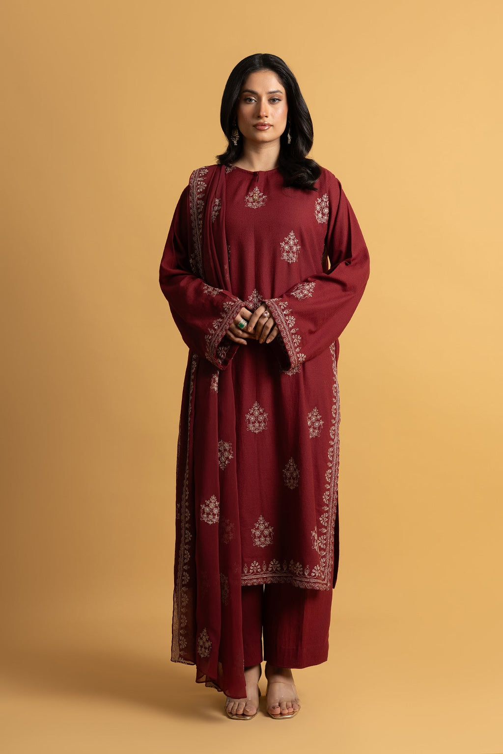 Embroidered Red Karandi Lawn 3-Piece Pret Suit by The Fabric Store