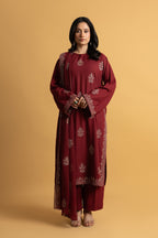Embroidered Red Karandi Lawn 3-Piece Pret Suit by The Fabric Store