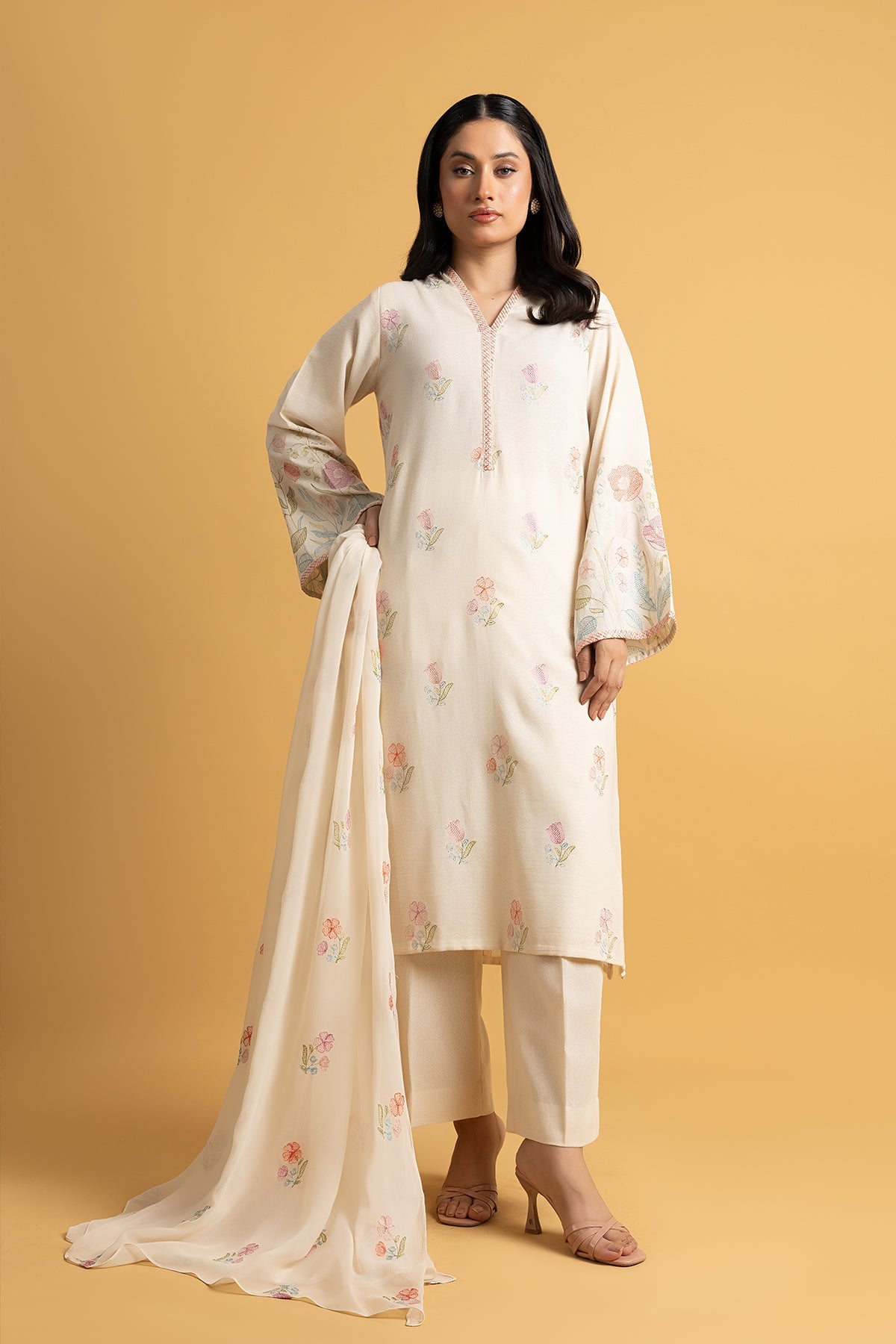 Embroidered O White Karandi Lawn 3-Piece Pret Suit by The Fabric Store