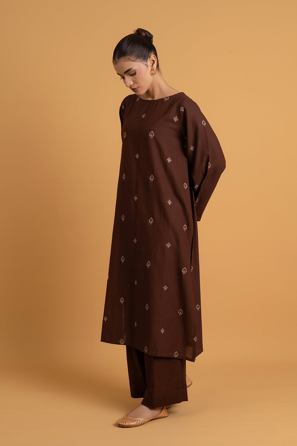 Embroidered Brown Karandi Lawn 2-Piece Pret Suit by The Fabric Store