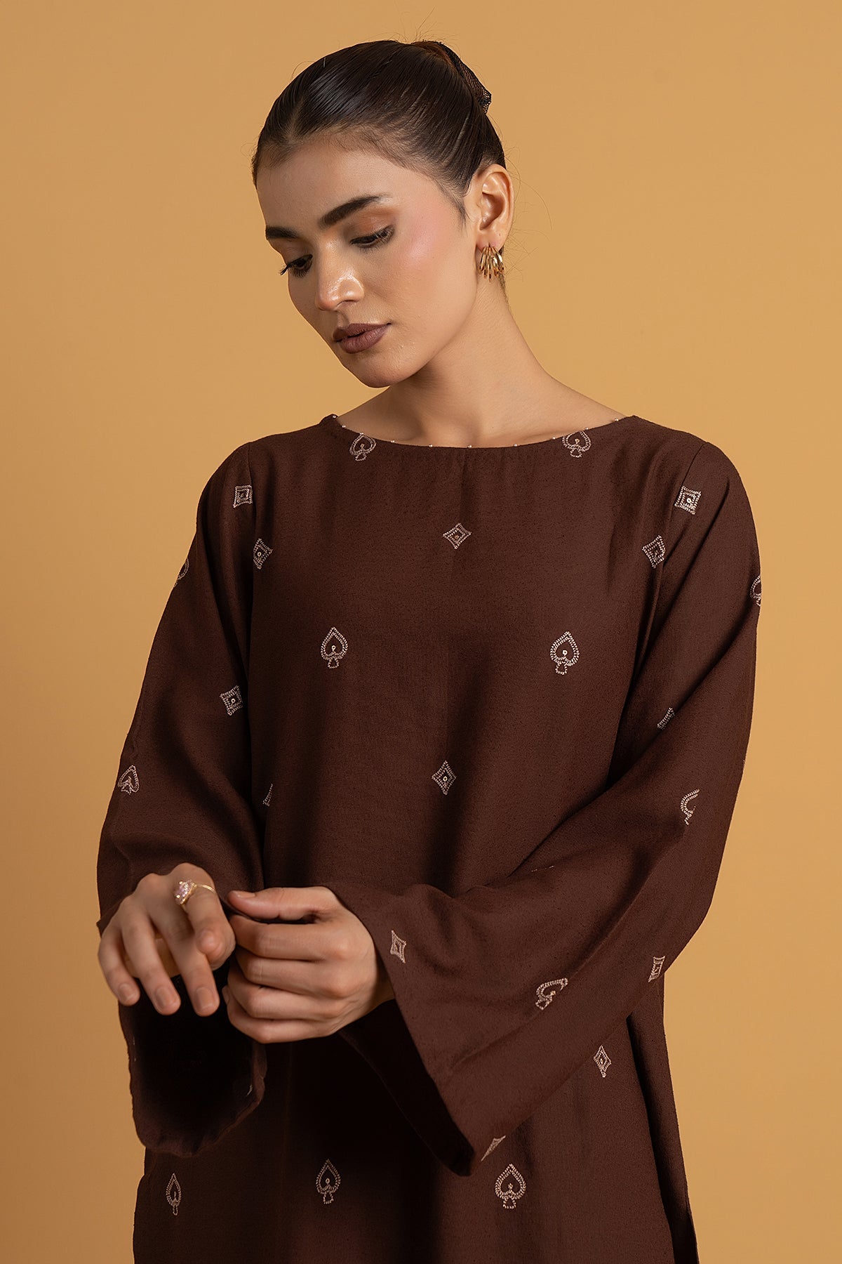 Embroidered Brown Karandi Lawn 2-Piece Pret Suit by The Fabric Store, photo 3