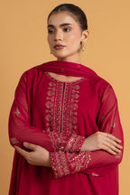 Embroidered & Embellished Pink Chiffon 3-Piece Pret Suit by The Fabric Store, photo 3