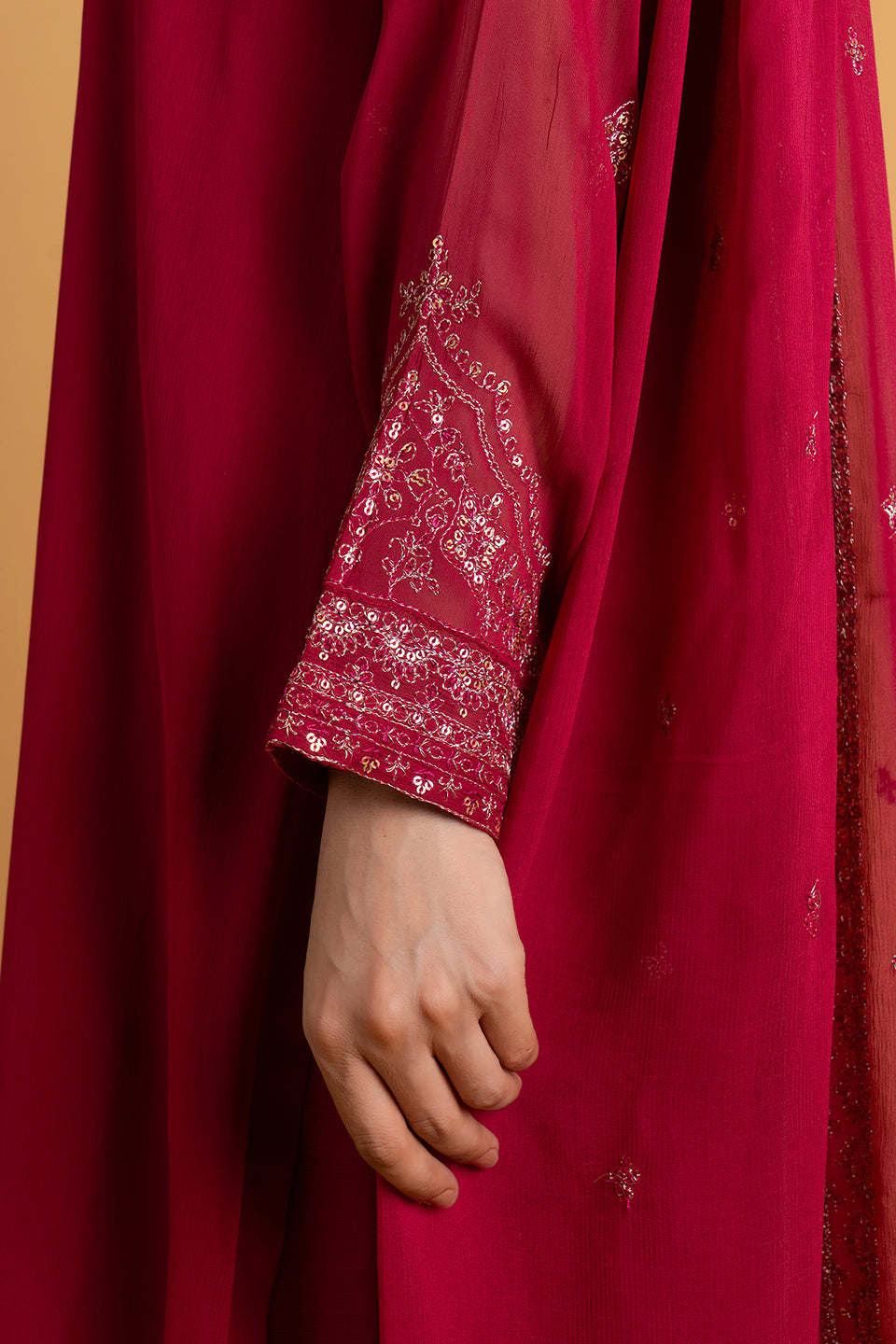 Embroidered & Embellished Pink Chiffon 3-Piece Pret Suit by The Fabric Store, photo 4