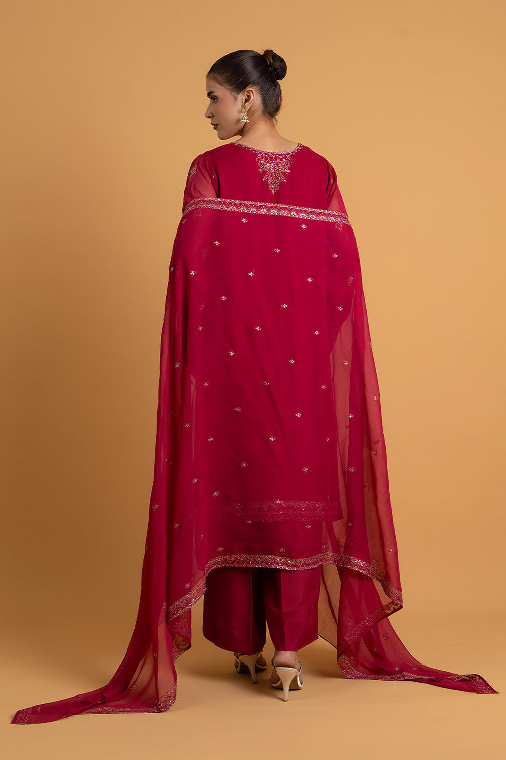 Embroidered & Embellished Pink Chiffon 3-Piece Pret Suit by The Fabric Store, photo 2