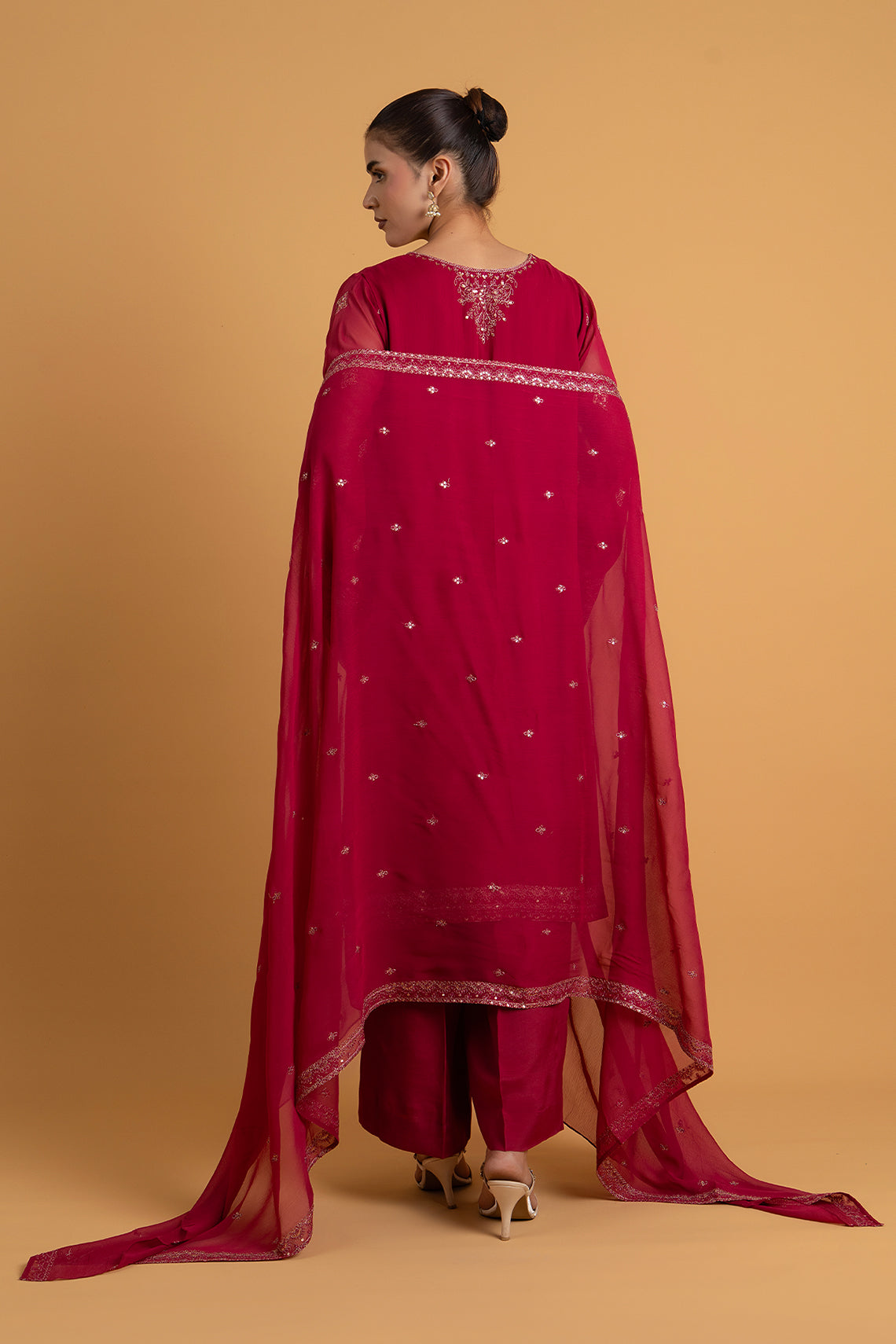 Embroidered & Embellished Pink Chiffon 3-Piece Pret Suit by The Fabric Store, photo 2