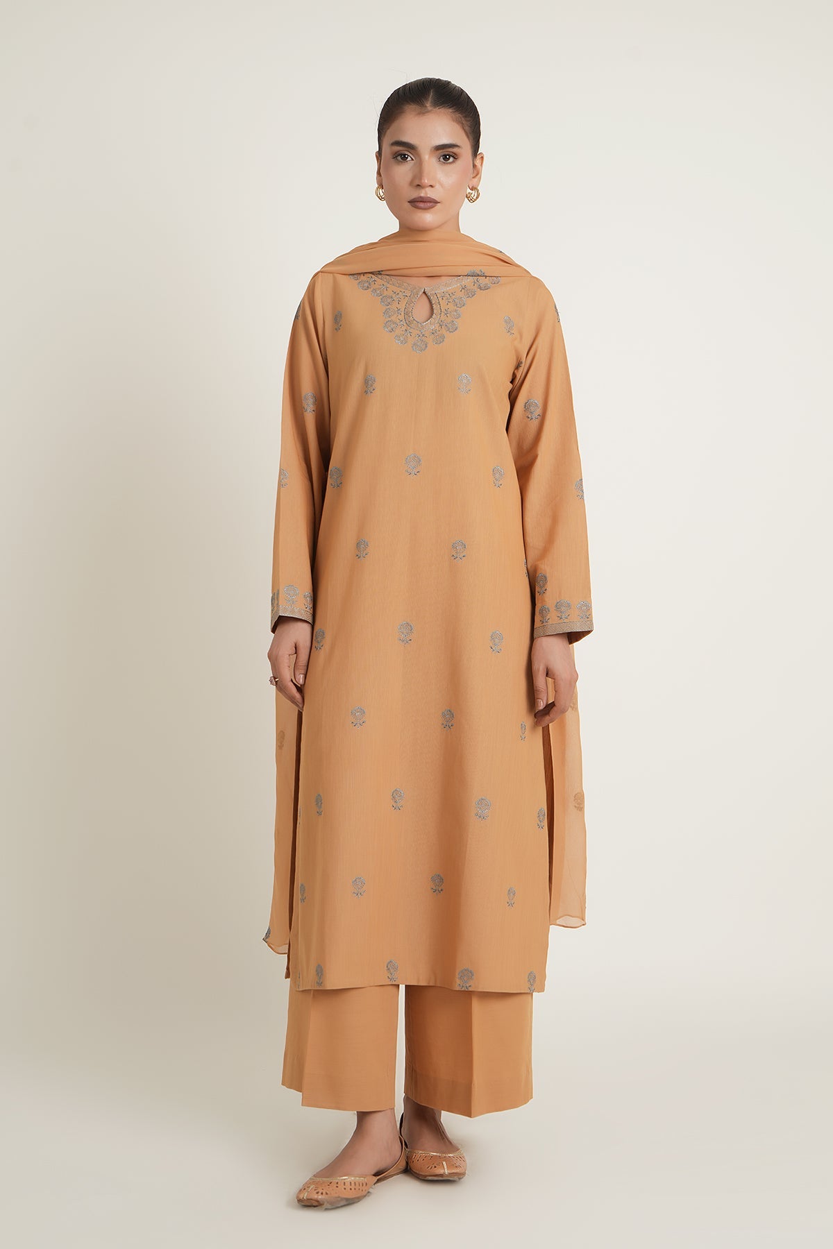 Embroidered Beige Slub Khaddar 3-Piece Pret Suit by The Fabric Store