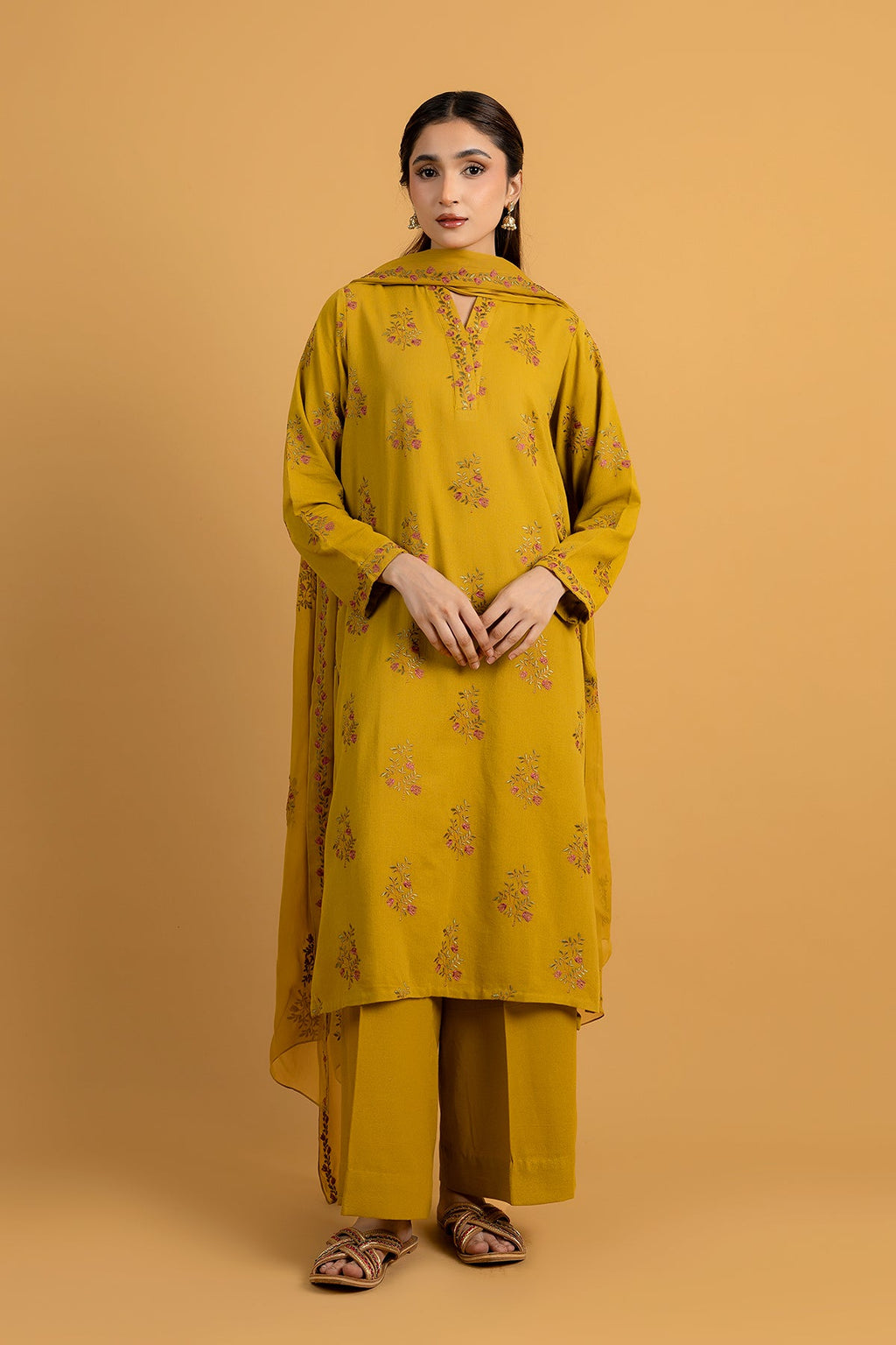 Embroidered Mustard Karandi Lawn 3-Piece Pret Suit by The Fabric Store