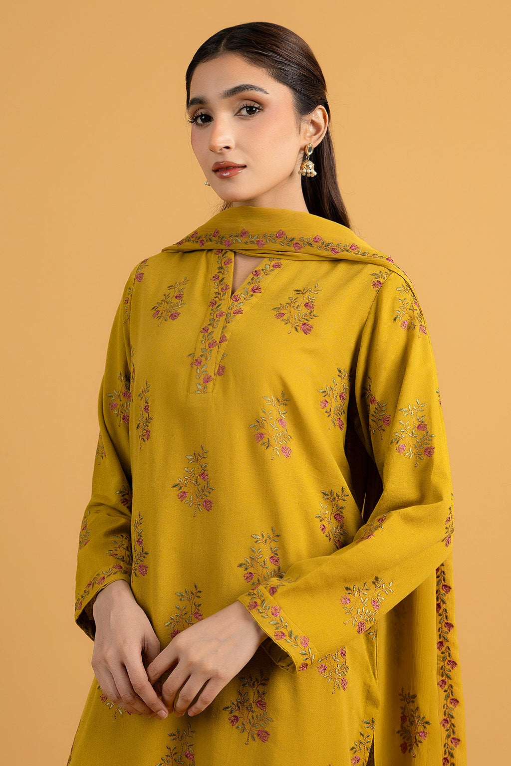 Embroidered Mustard Karandi Lawn 3-Piece Pret Suit by The Fabric Store, photo 3