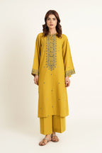 Embroidered & Embellished Olive Slub Khaddar 2-Piece Pret Suit by The Fabric Store