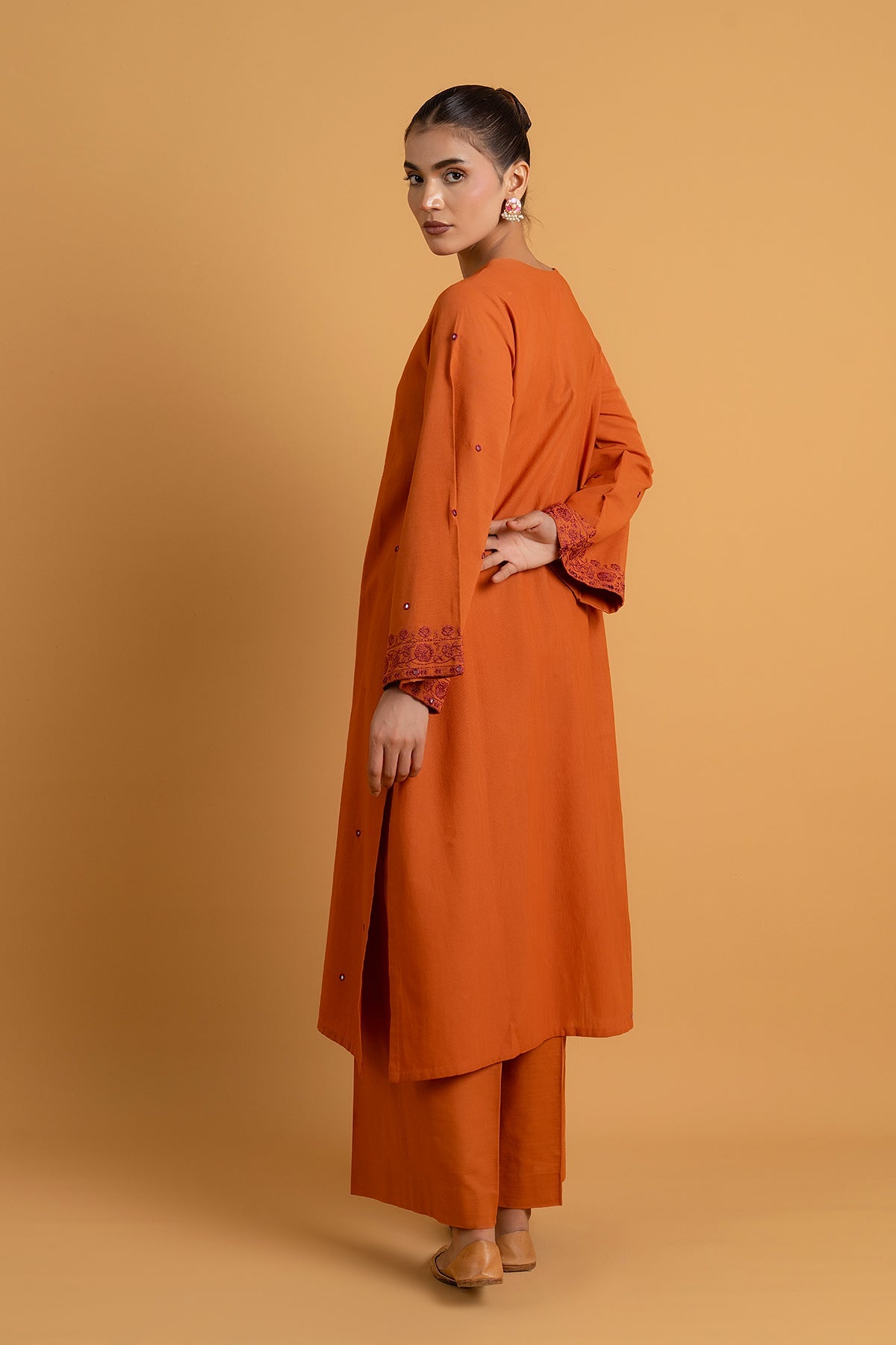 Embroidered & Embellished Rust Slub Khaddar 2-Piece Pret Suit by The Fabric Store, photo 2
