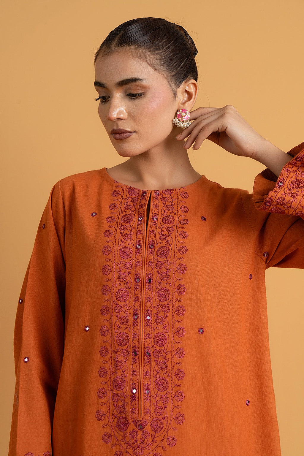 Embroidered & Embellished Rust Slub Khaddar 2-Piece Pret Suit by The Fabric Store, photo 3