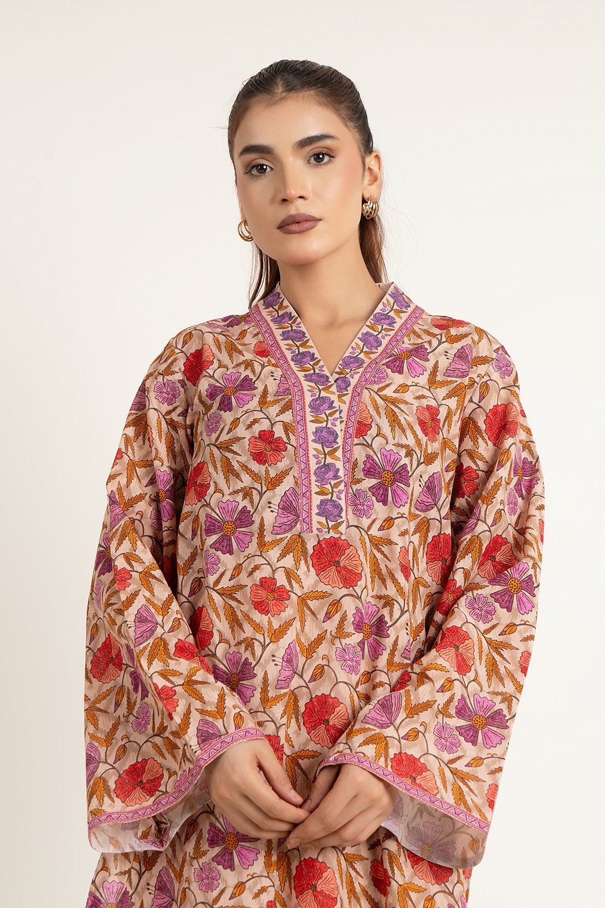 Printed Grey Slub Khaddar 2-Piece Unstitched Suit by The Fabric Store, photo 3