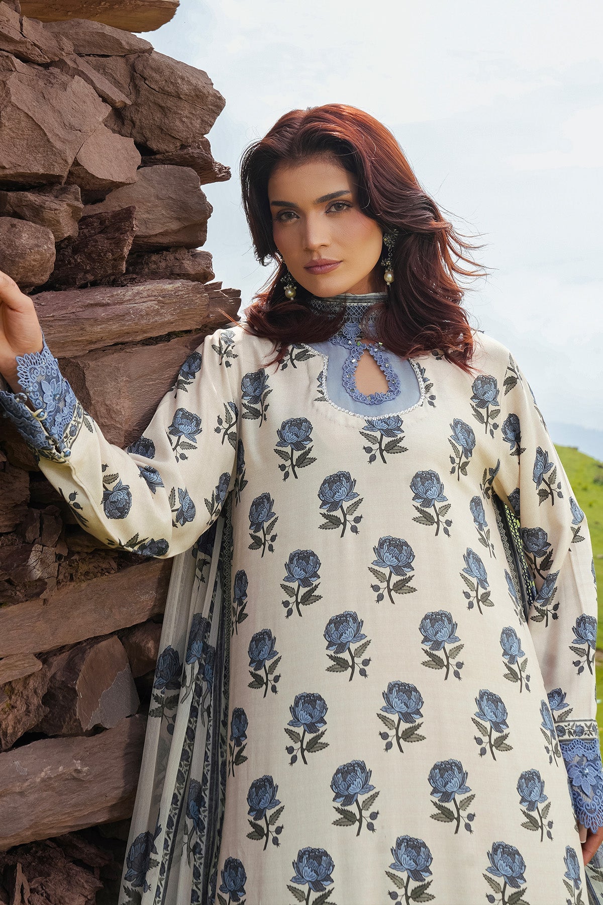 Printed O White Marina 3-Piece Unstitched Suit by The Fabric Store, photo 3