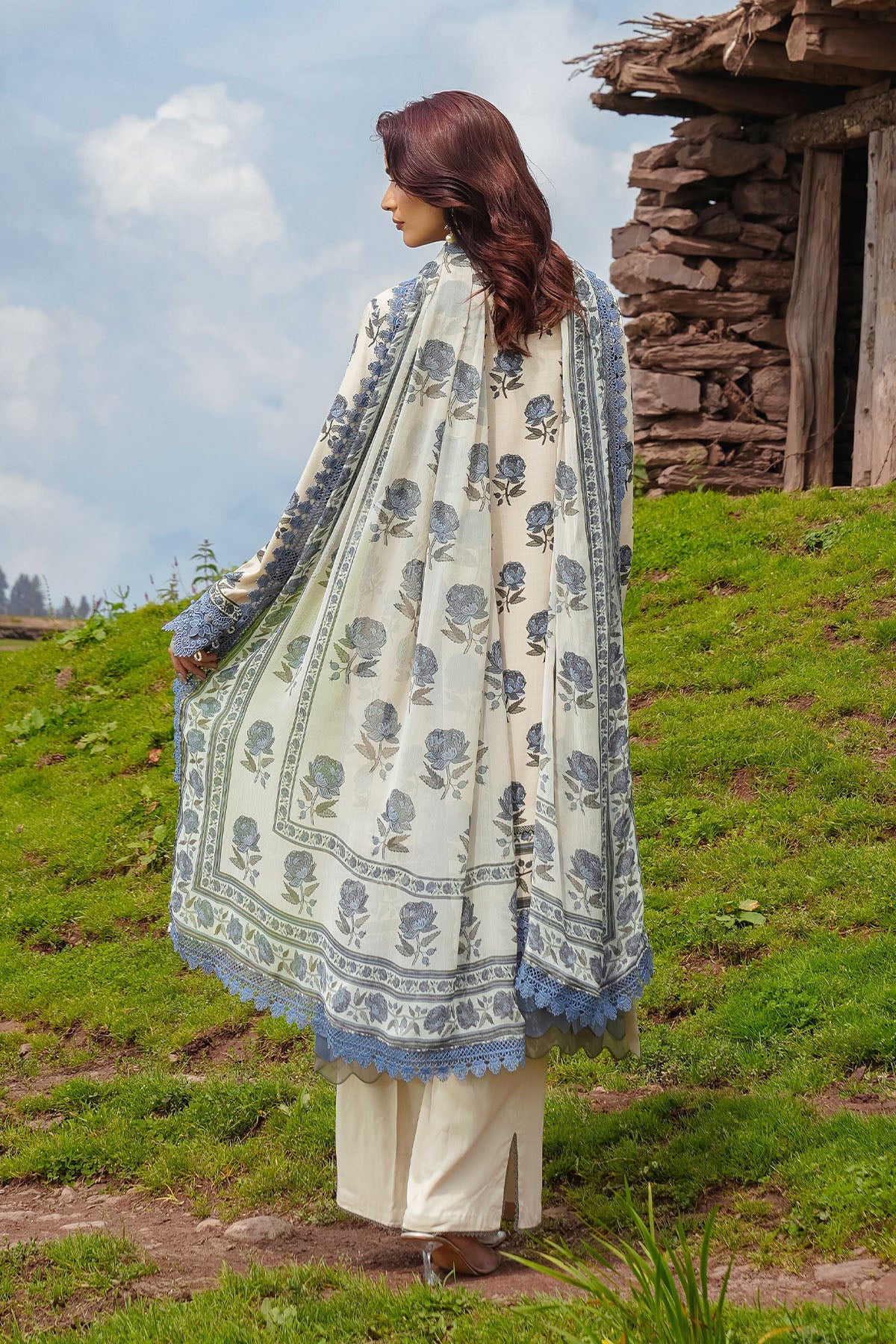 Printed O White Marina 3-Piece Unstitched Suit by The Fabric Store, photo 2