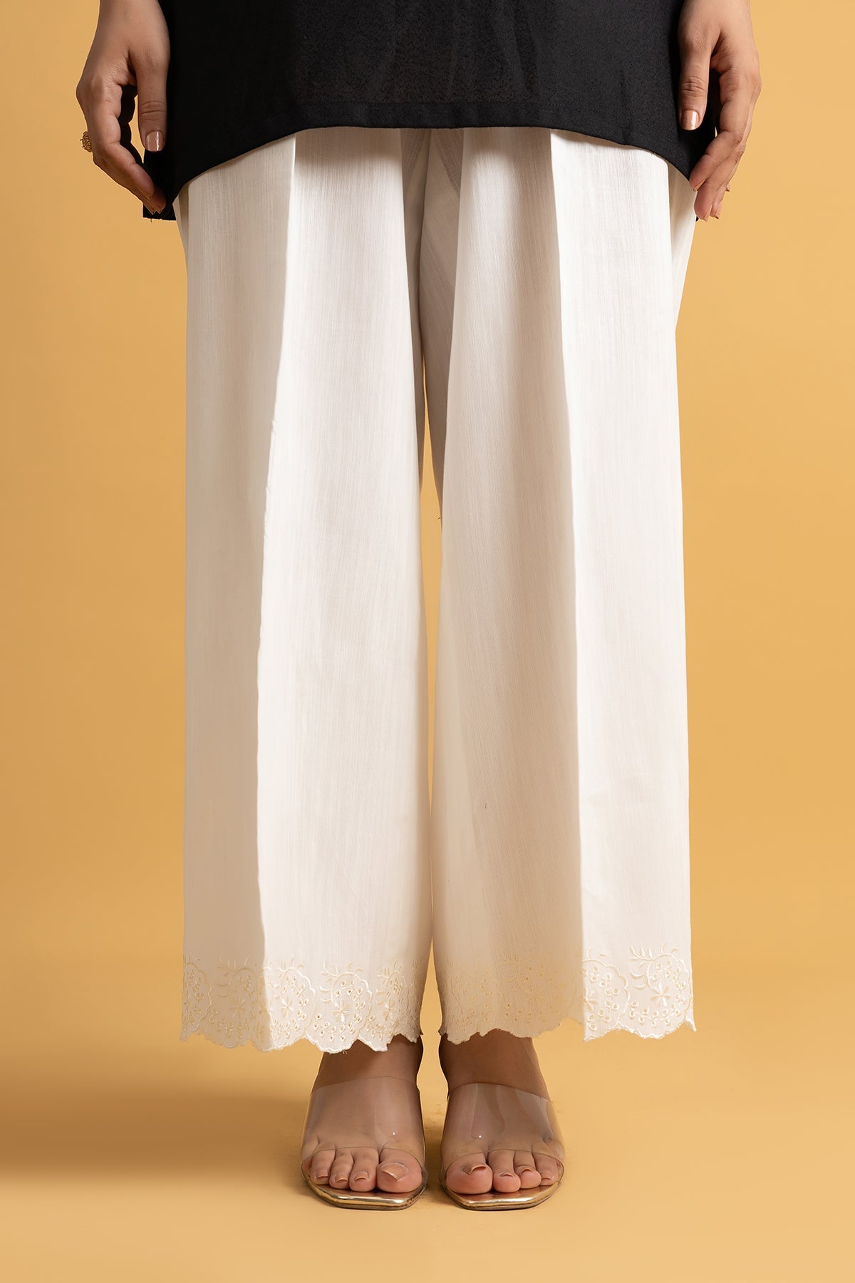Embroidered White Slub Khaddar Pret Shirt by The Fabric Store