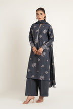 Embroidered Grey Slub Khaddar 3-Piece Pret Suit by The Fabric Store