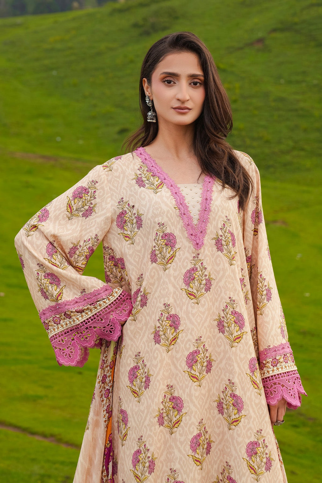 Printed Cream Marina 3-Piece Unstitched Suit by The Fabric Store, photo 3
