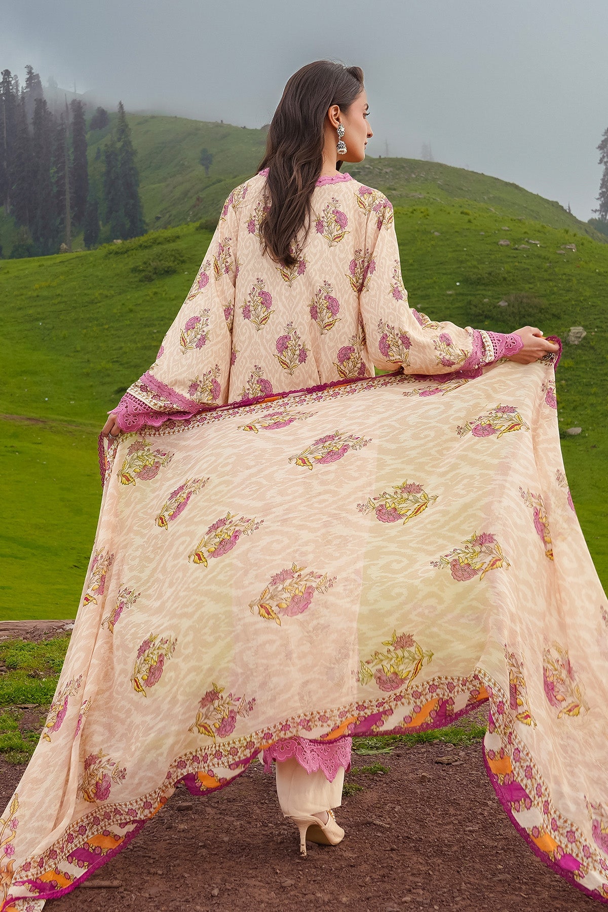 Printed Cream Marina 3-Piece Unstitched Suit by The Fabric Store, photo 2